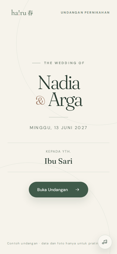 Contoh cover undangan Minimalis Modern dengan nama pasangan dan tamu